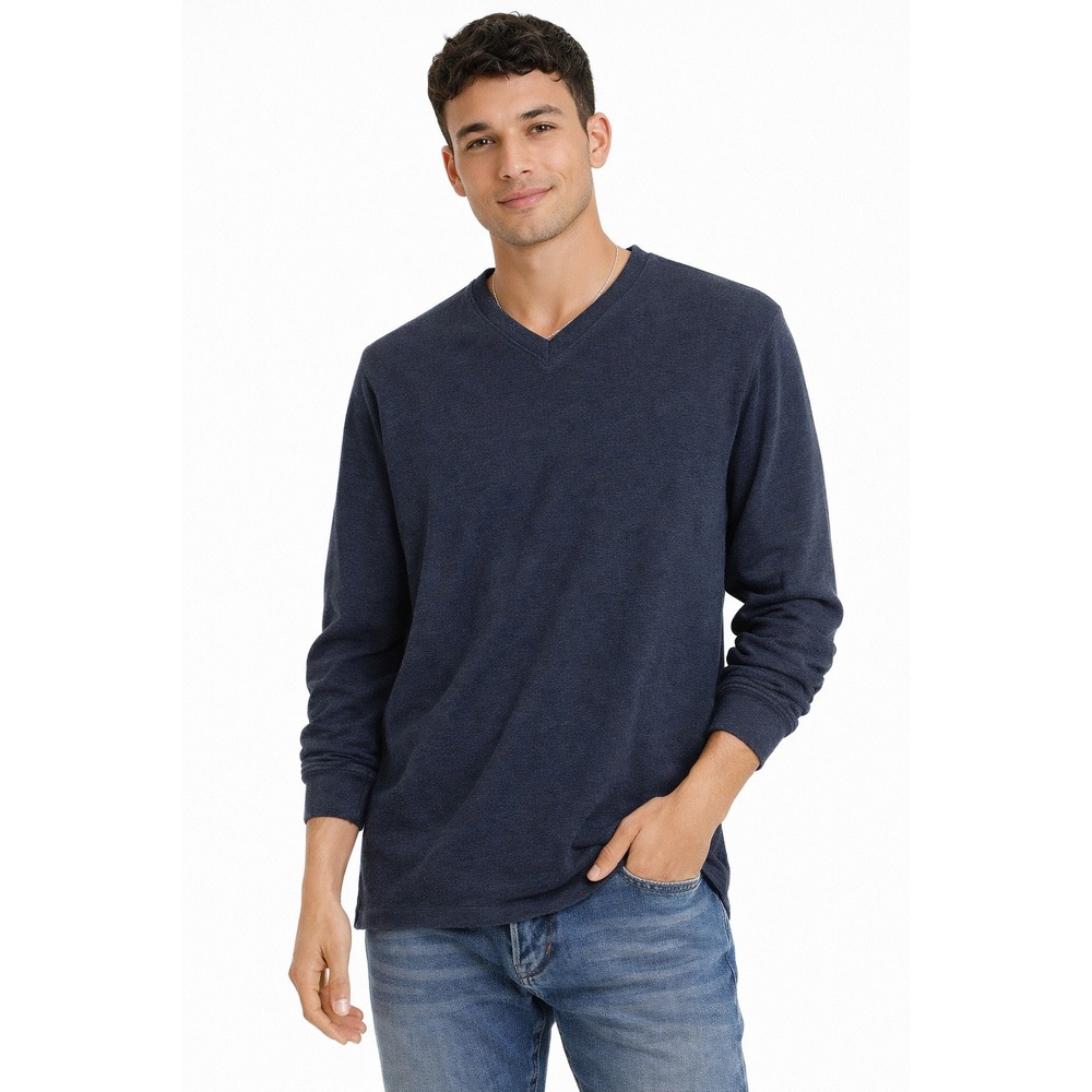 Chaps Ralph Lauren Pullover Men Large Blue Long Sleeve Split Neck Knit Sweater‎